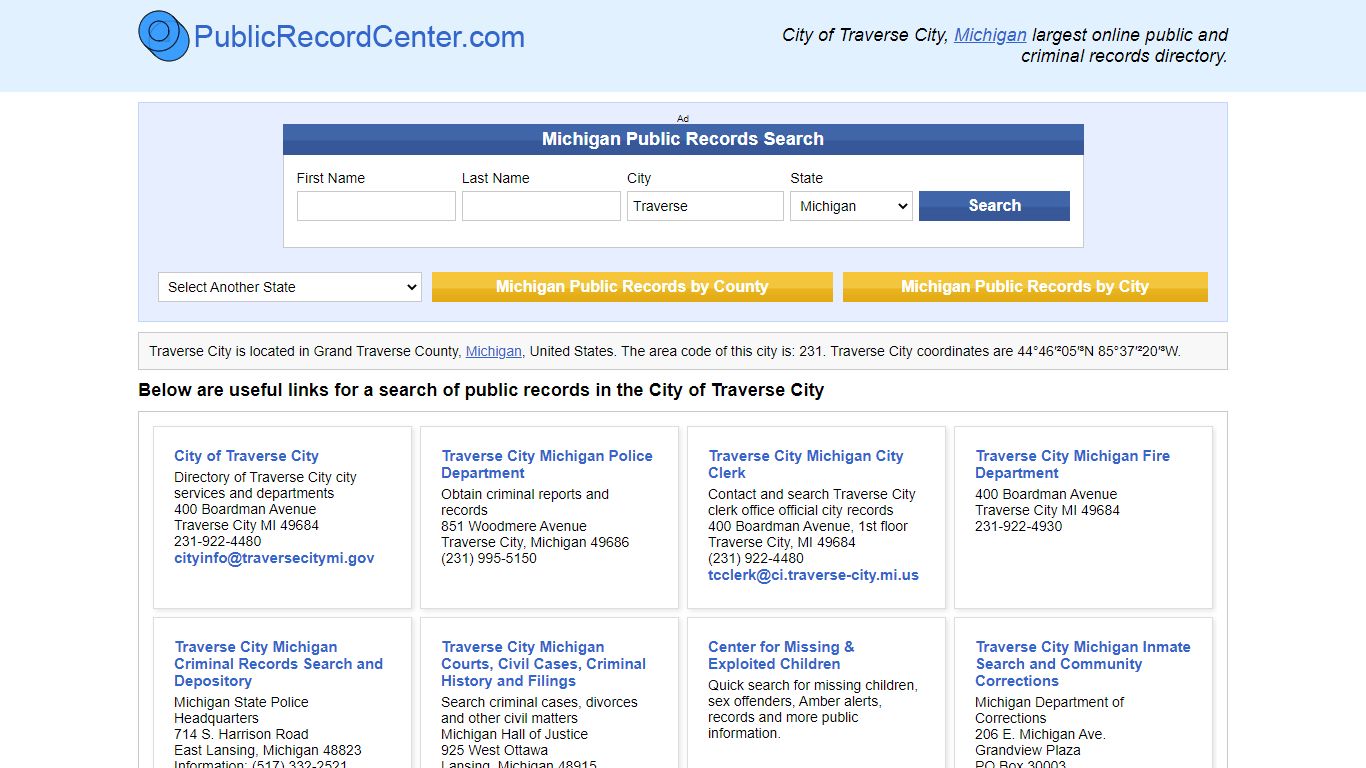Traverse City Public Records and Criminal Background Check